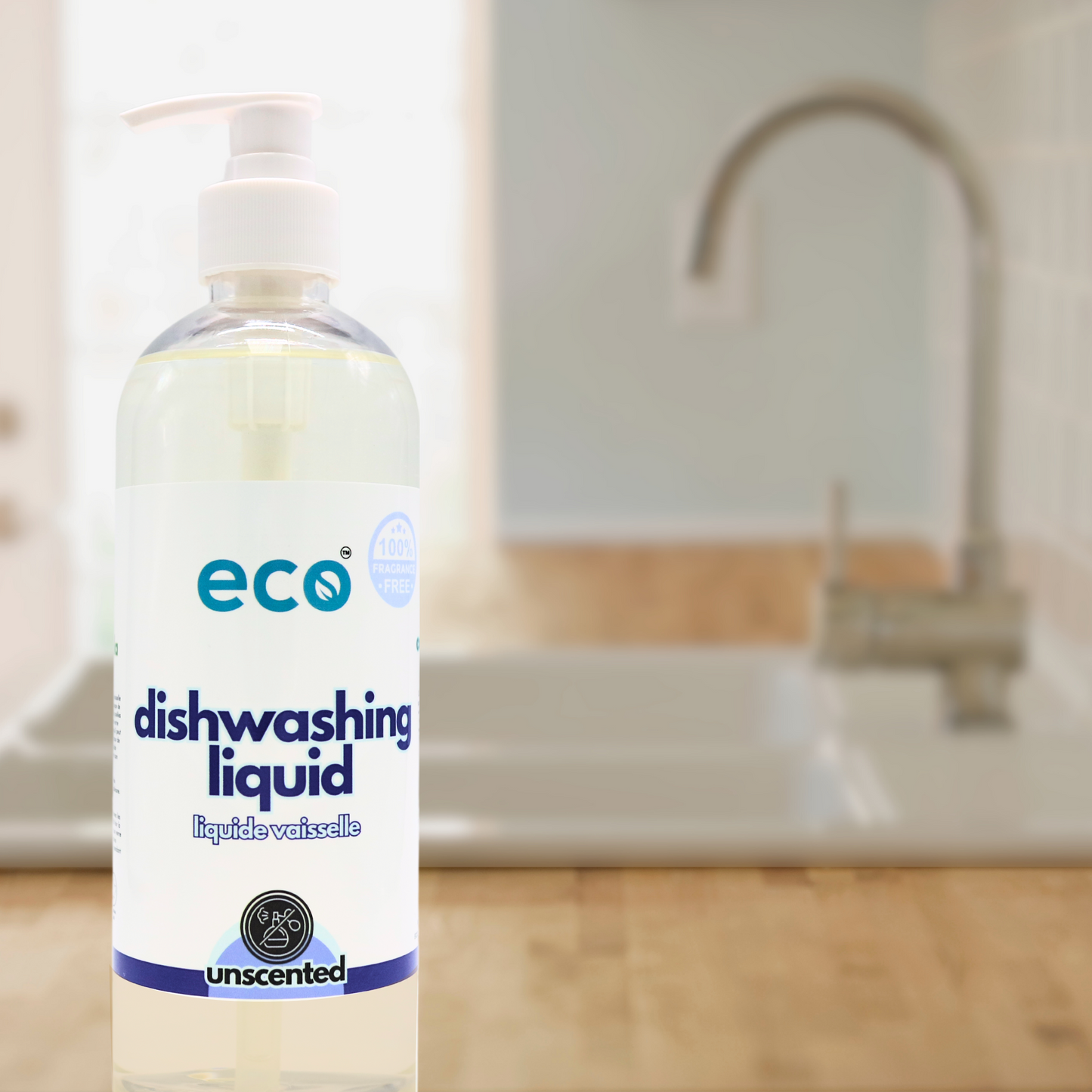 Eco Refillery's dish soap in the kitchen, for an eco-friendly and plant-based home.