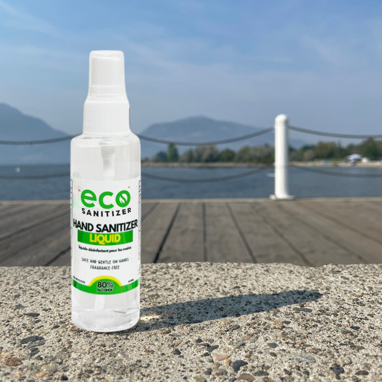 Mini hand sanitizer spray at pier.