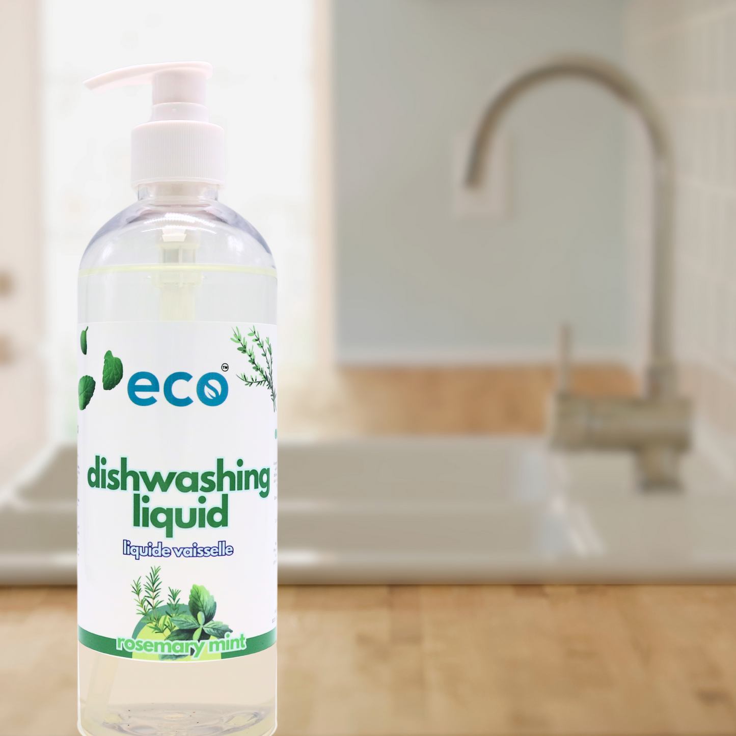 Eco Refillery's dish soap in the kitchen, for an eco-friendly and plant-based home.