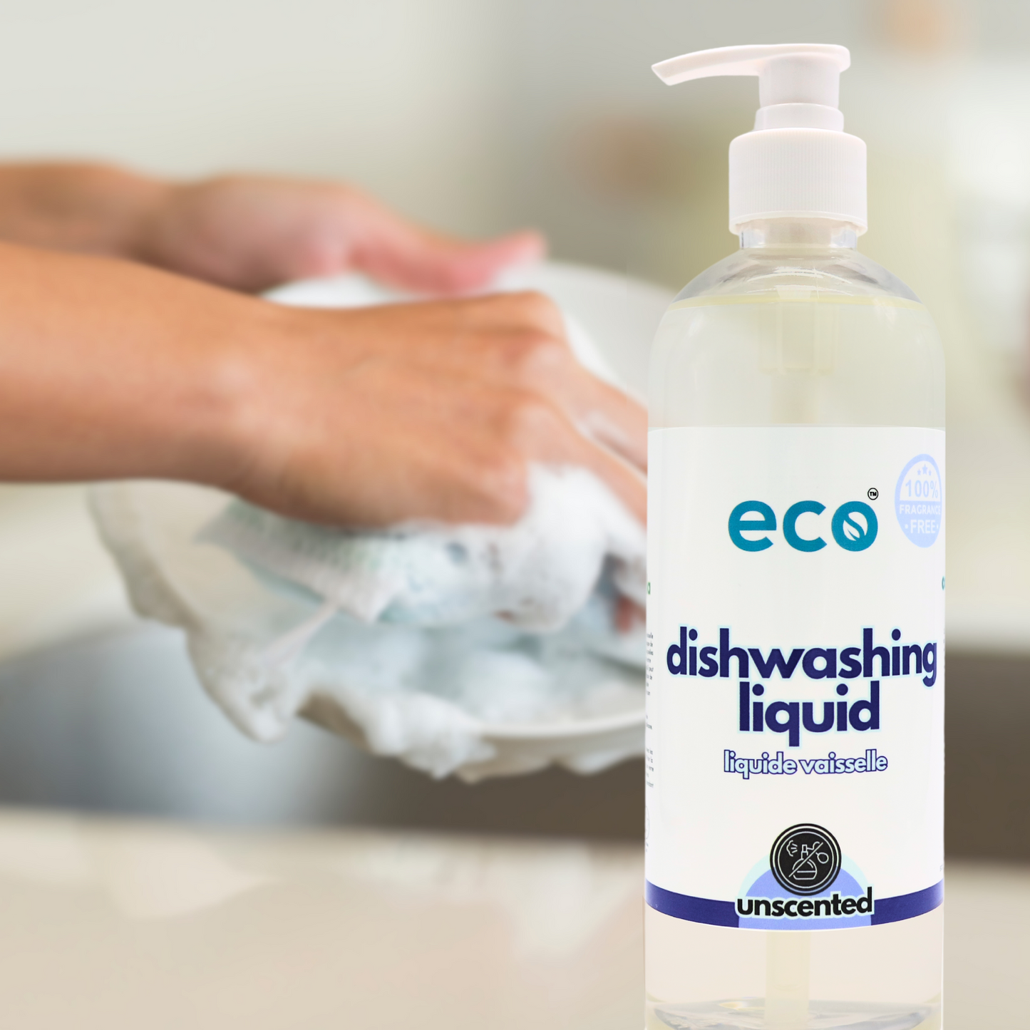Person using Eco Refillery's dish soap.