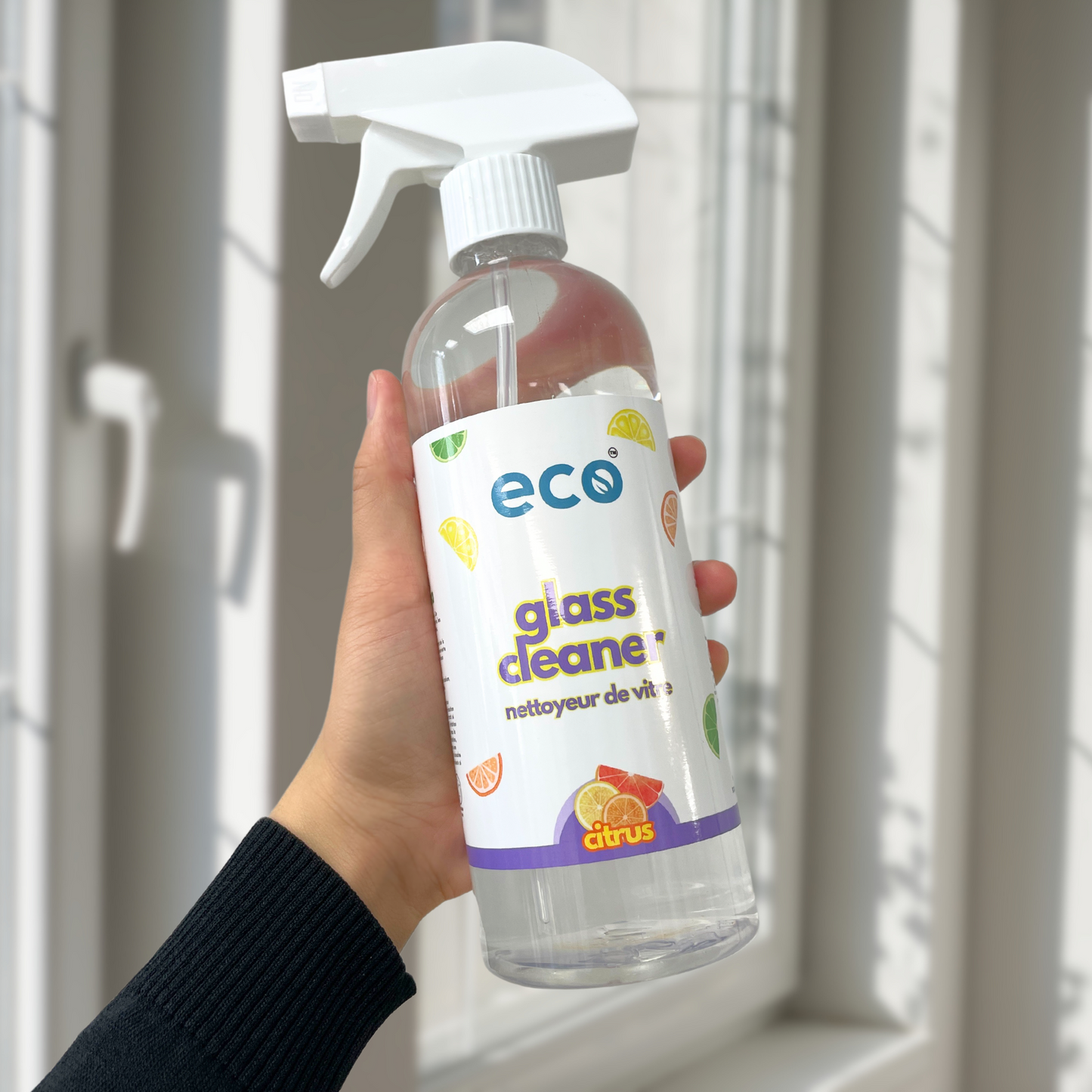 Window cleaned with Eco Refillery's glass cleaner.