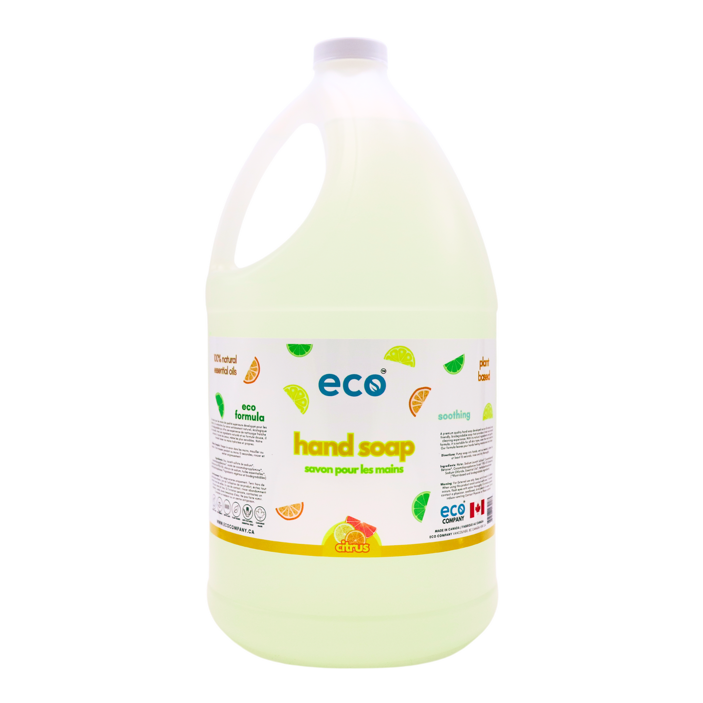Eco Refillery's citrus hand soap in a refillable 4L jug.