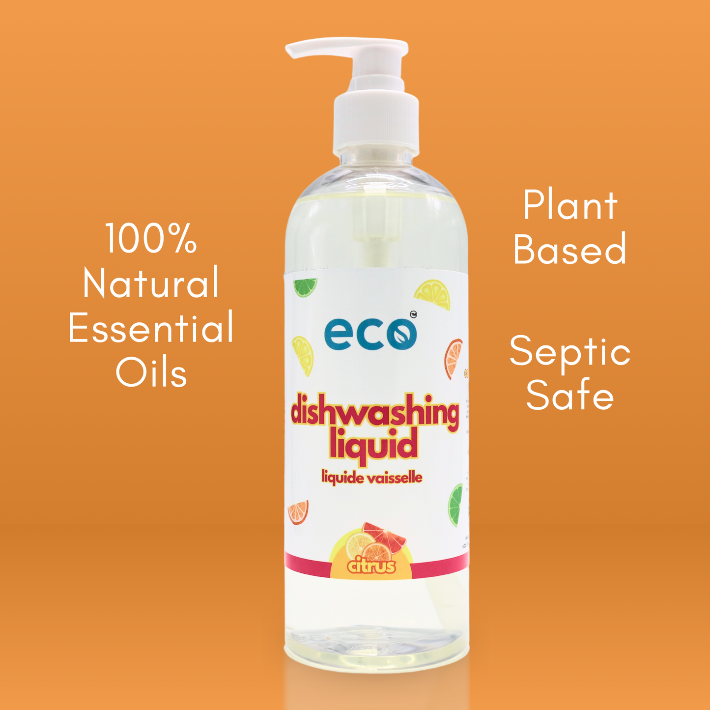 Eco Refillery's bulk dish soap is plant-based, is septic safe, and is scented with 100% natural essential oils.