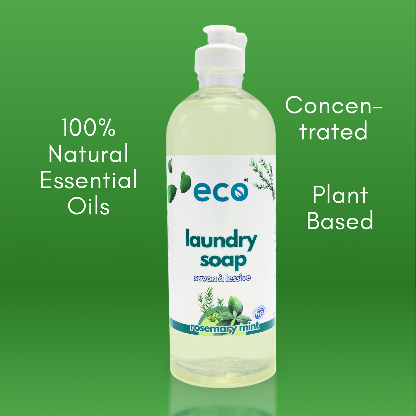 Eco Refillery's bulk laundry soap is scented with 100% natural essential oils, has a concentrated formula, and is plant-based.