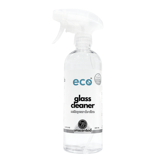 Eco Glass Cleaner unscented in a ready-to-use 500 ml spray bottle.