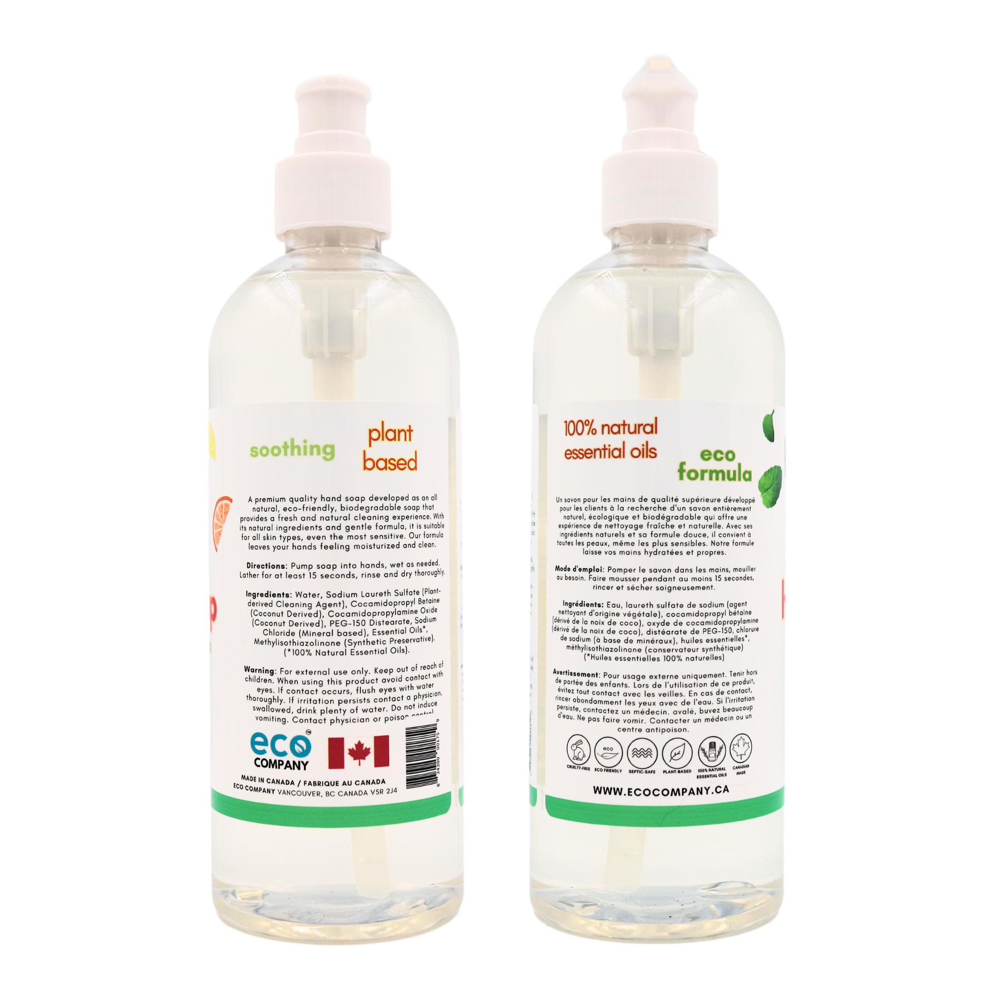 Side view of Eco Company dish soap with description and ingredients.