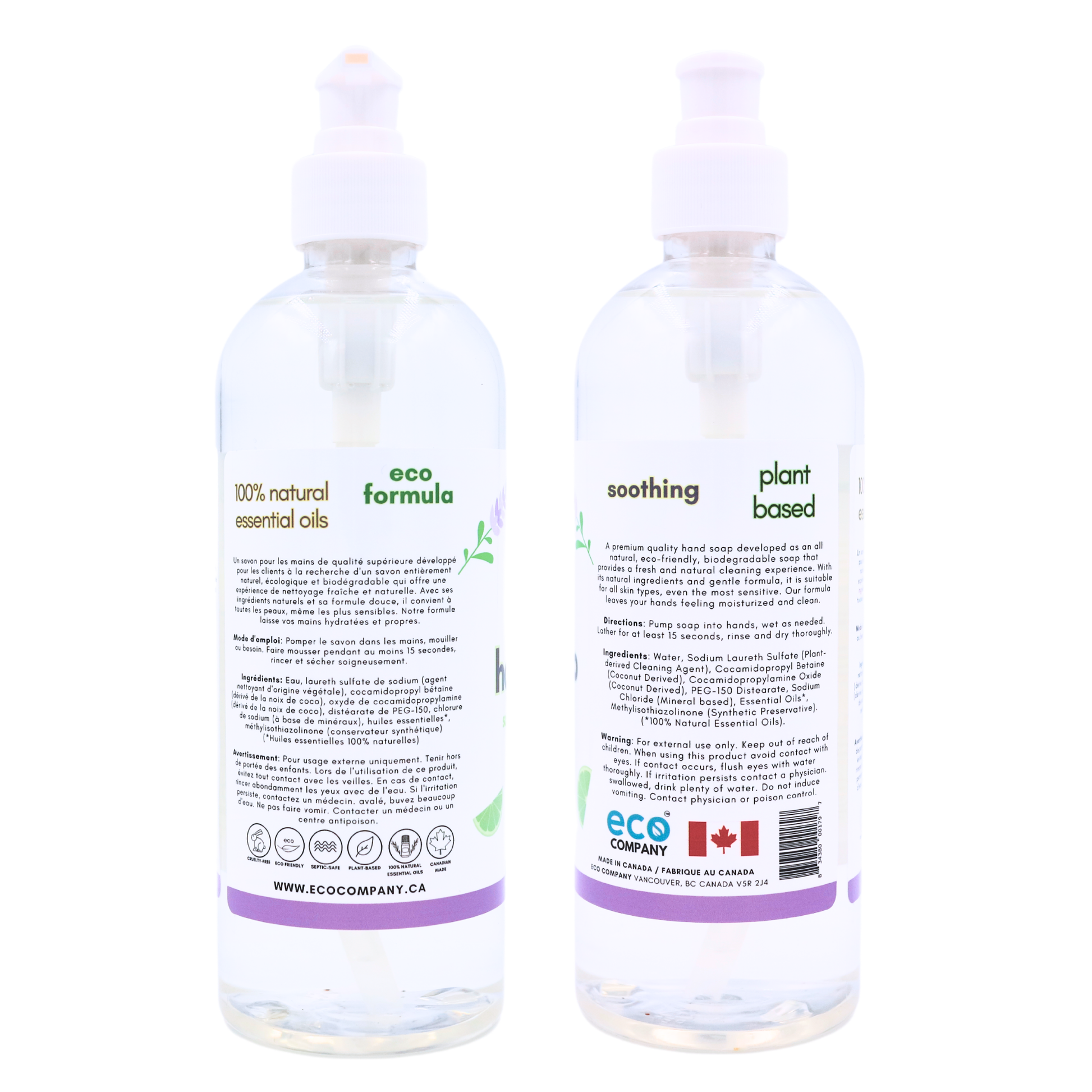 Eco hand soap description and ingredients.