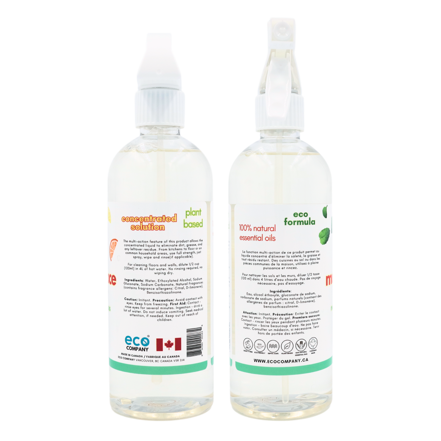 Eco multi-surface cleaner sides of bottle.