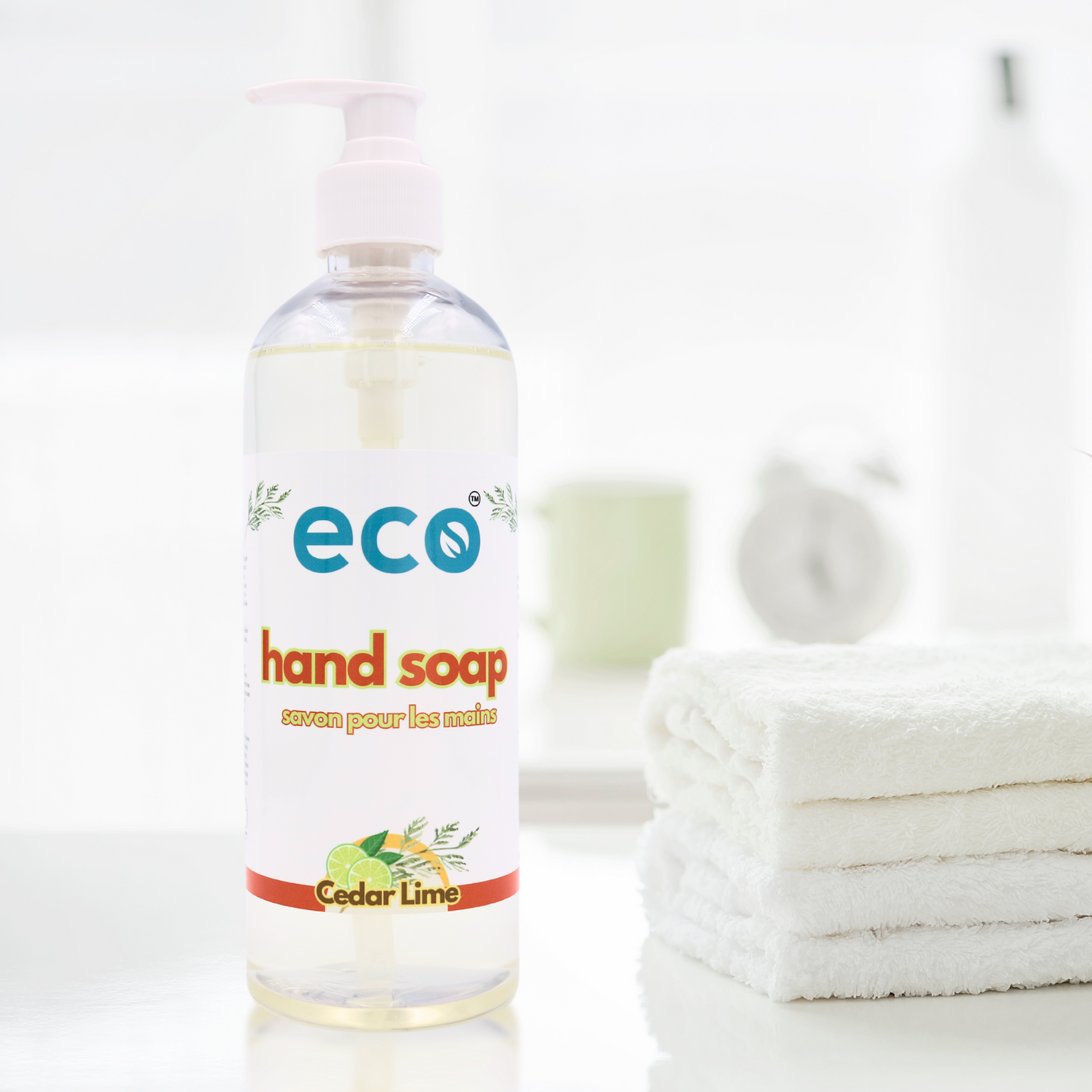 Eco Refillery's hand soap in the washroom, for an eco-friendly and plant-based home.