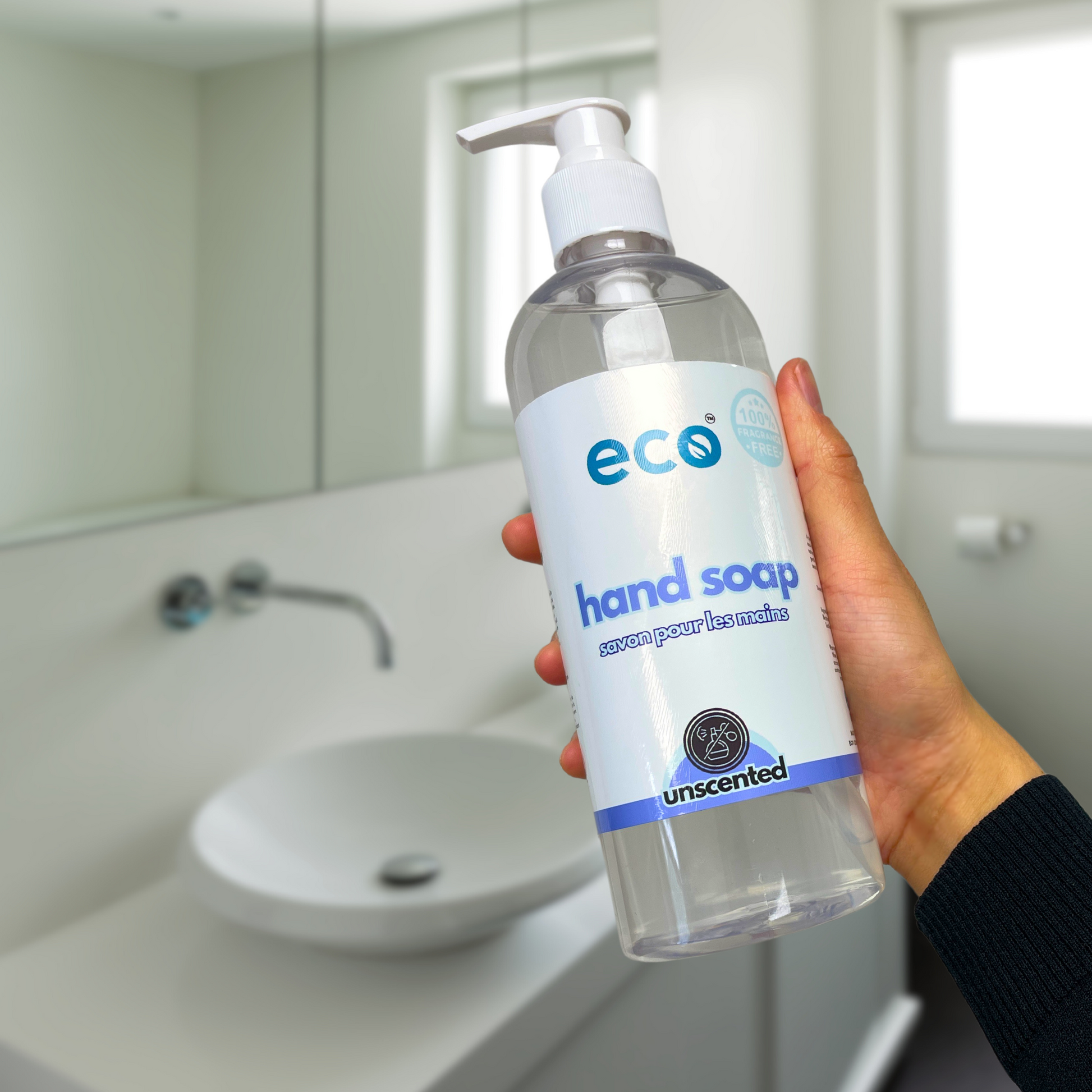 Eco Refillery's unscented hand soap in a washroom.