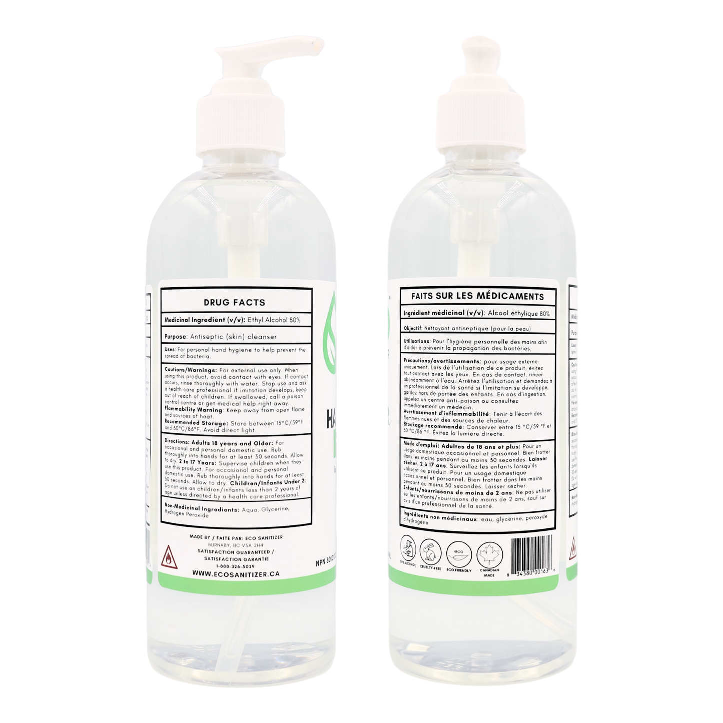 Eco Sanitizer's hand sanitizer liquid with plant-based ingredients.