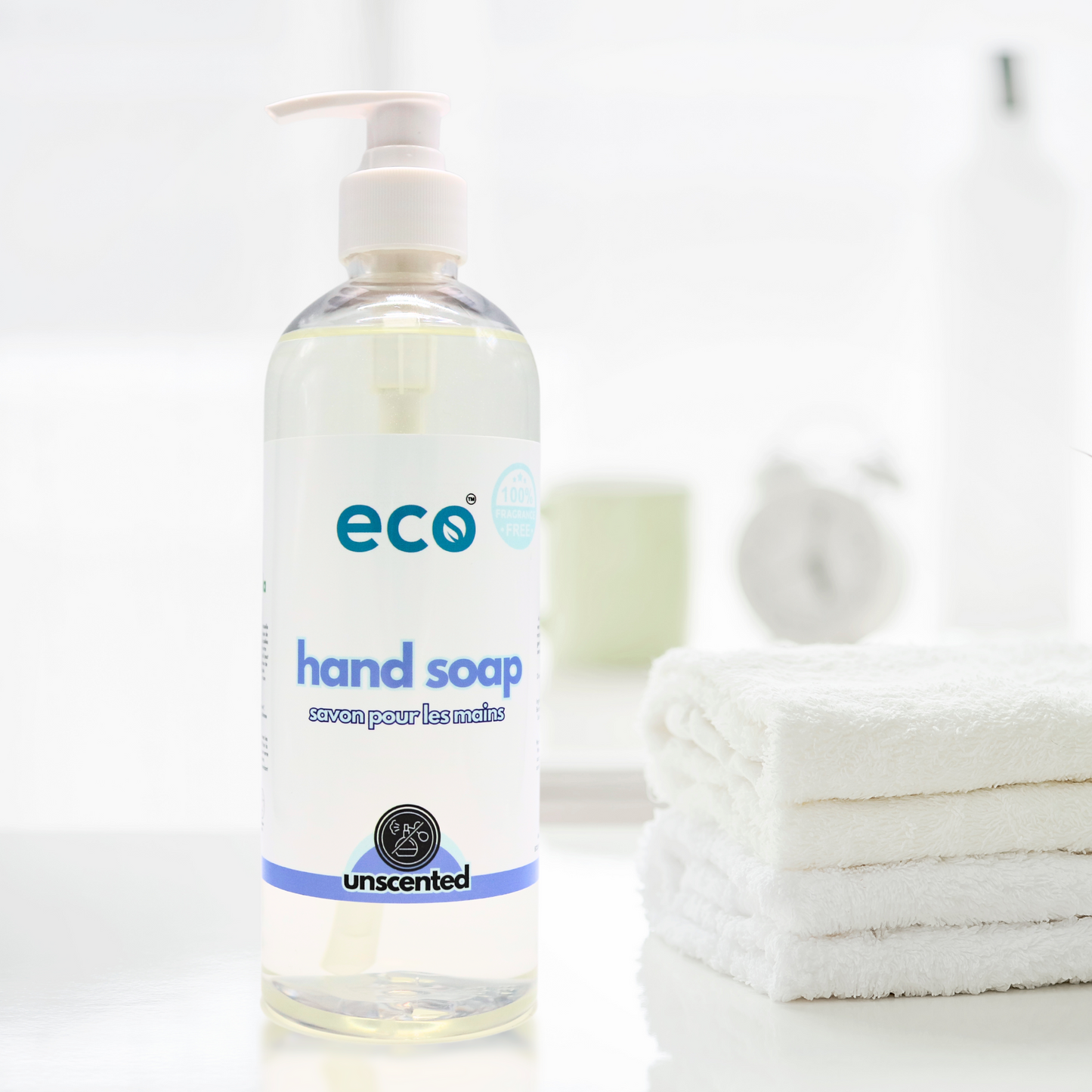 Eco Refillery's hand soap in the washroom, for an eco-friendly and plant-based home.