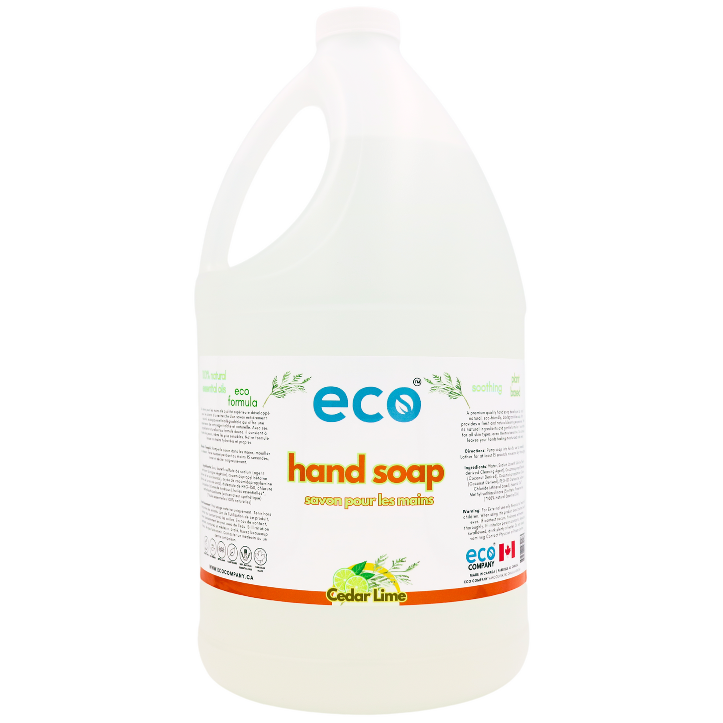 Eco Refillery's cedar lime hand soap in a refillable 4L jug.