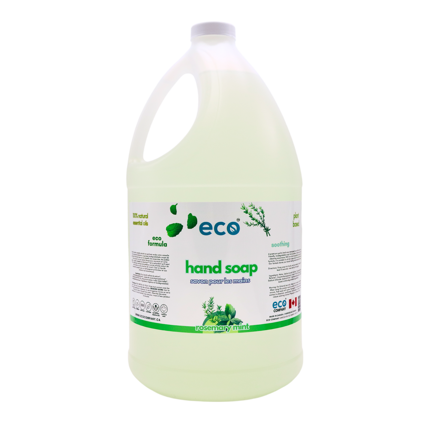 Eco Refillery's rosemary mint hand soap in a refillable 4L jug.