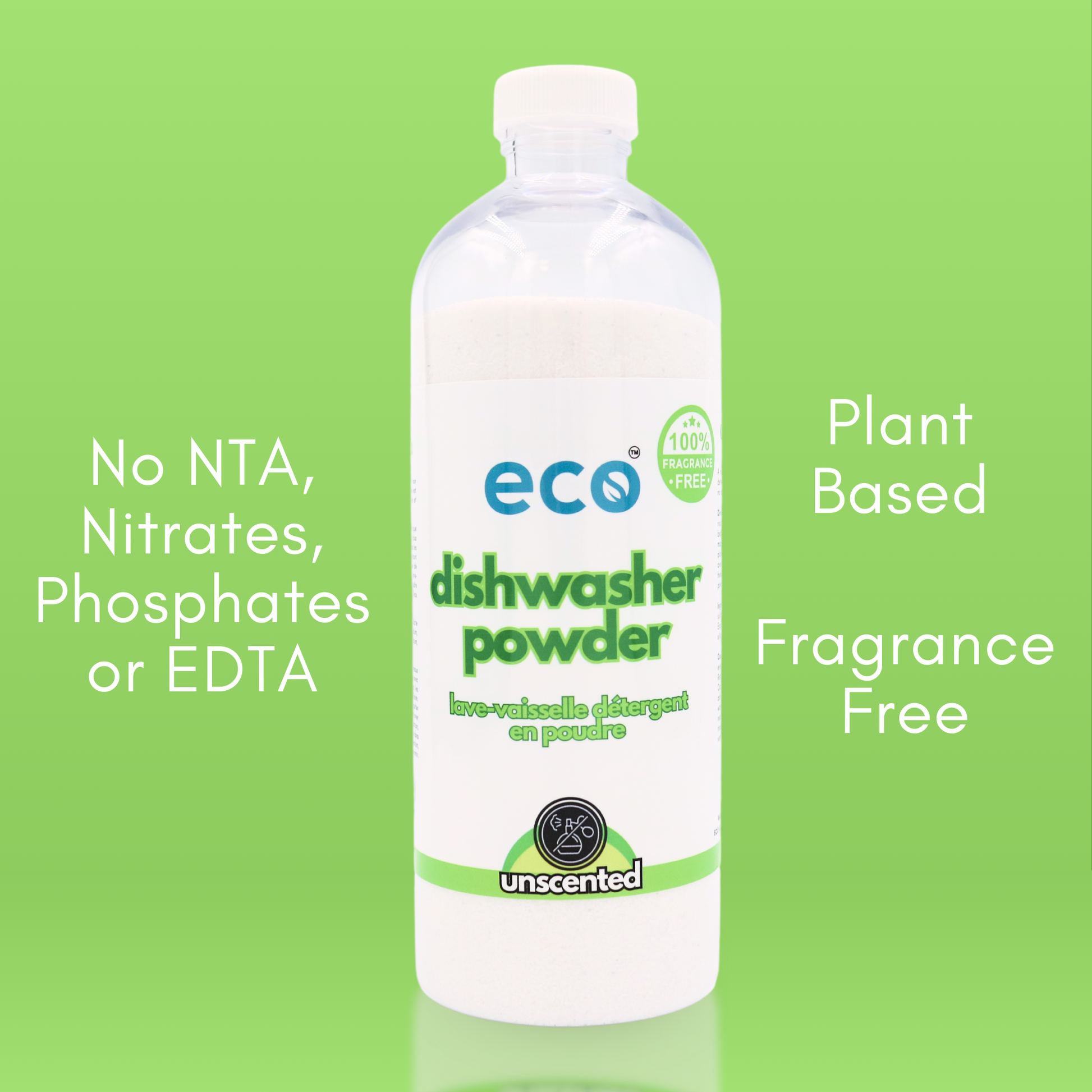 Eco Refillery's bulk dishwasher powder is plant-based, is fragrance-free, and has no NTA, nitrates, phosphates, or EDTA.