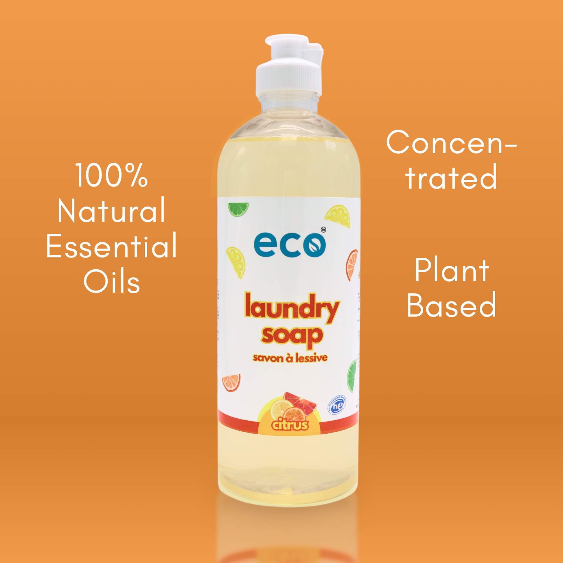 Eco Refillery's bulk laundry soap is scented with 100% natural essential oils, has a concentrated formula, and is plant-based.