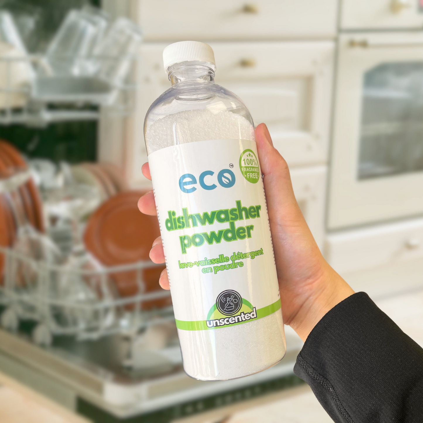 Person uses Eco Refillery's dishwasher powder.