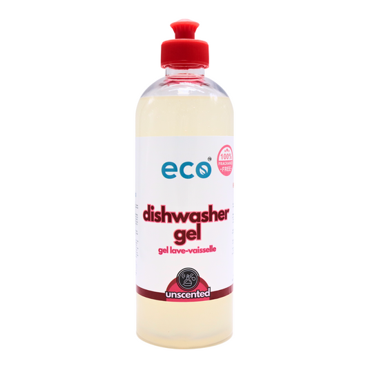 Eco dishwasher gel in a refillable 500mL bottle.