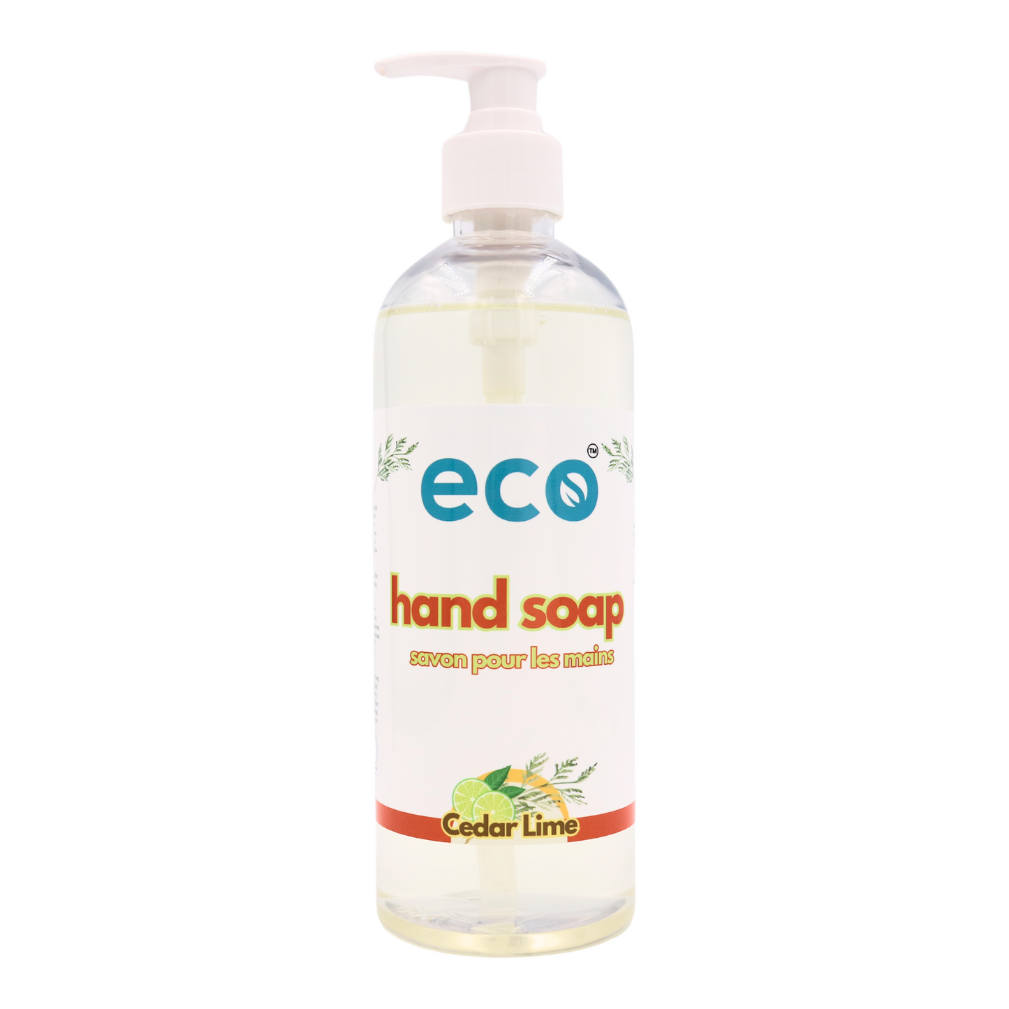 Eco Refillery's cedar lime hand soap in a refillable 500mL bottle.