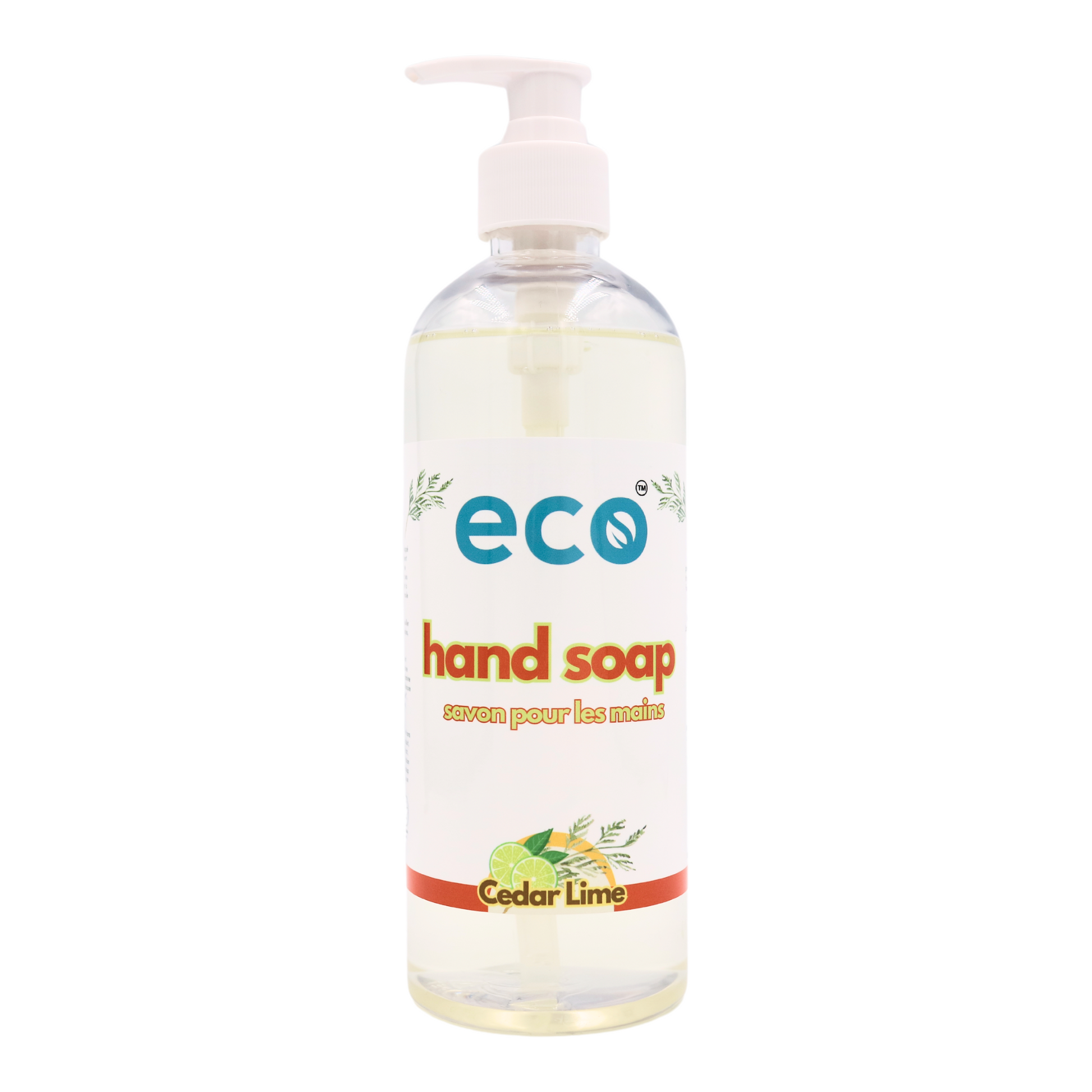 Eco Refillery's cedar lime hand soap in a refillable 500mL bottle.