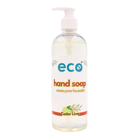 Eco Refillery's cedar lime hand soap in a refillable 500mL bottle.